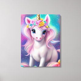 Färgfull Fantasy Kawaii Unicorn Canvastryck