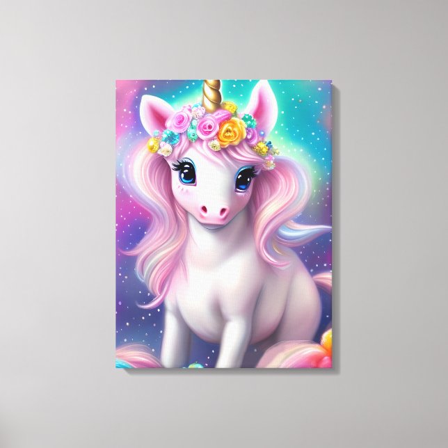 Färgfull Fantasy Kawaii Unicorn Canvastryck (Framsida)