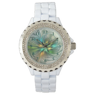 Färgfull Fantasy Modern Abstrakt Flower Fractal Armbandsur
