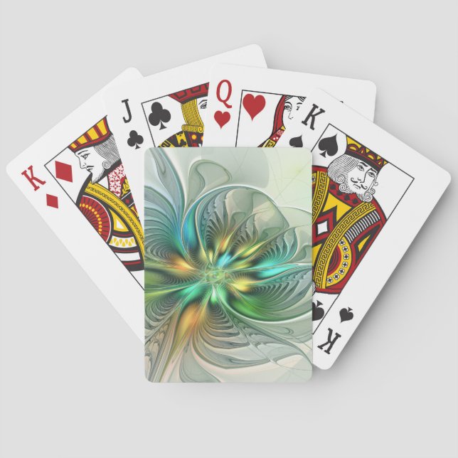 Färgfull Fantasy Modern Abstrakt Flower Fractal Casinokort (Baksidan)
