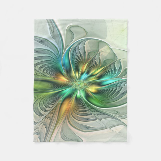 Färgfull Fantasy Modern Abstrakt Flower Fractal Fleecefilt (Framsidan)