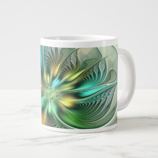Färgfull Fantasy Modern Abstrakt Flower Fractal Jumbo Mugg (Framsida höger)