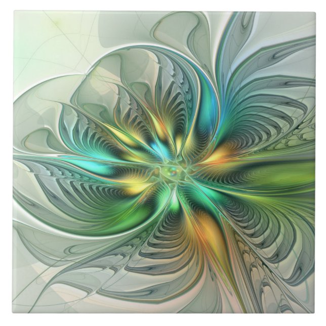 Färgfull Fantasy Modern Abstrakt Flower Fractal Kakelplatta (Framsidan)