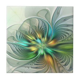 Färgfull Fantasy Modern Abstrakt Flower Fractal Kakelplatta