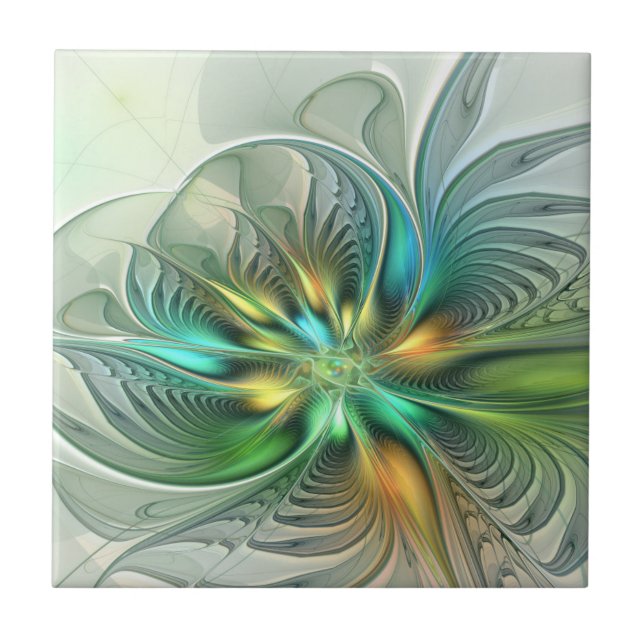 Färgfull Fantasy Modern Abstrakt Flower Fractal Kakelplatta (Framsidan)