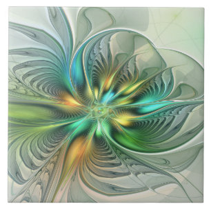 Färgfull Fantasy Modern Abstrakt Flower Fractal Kakelplatta