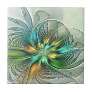 Färgfull Fantasy Modern Abstrakt Flower Fractal Kakelplatta