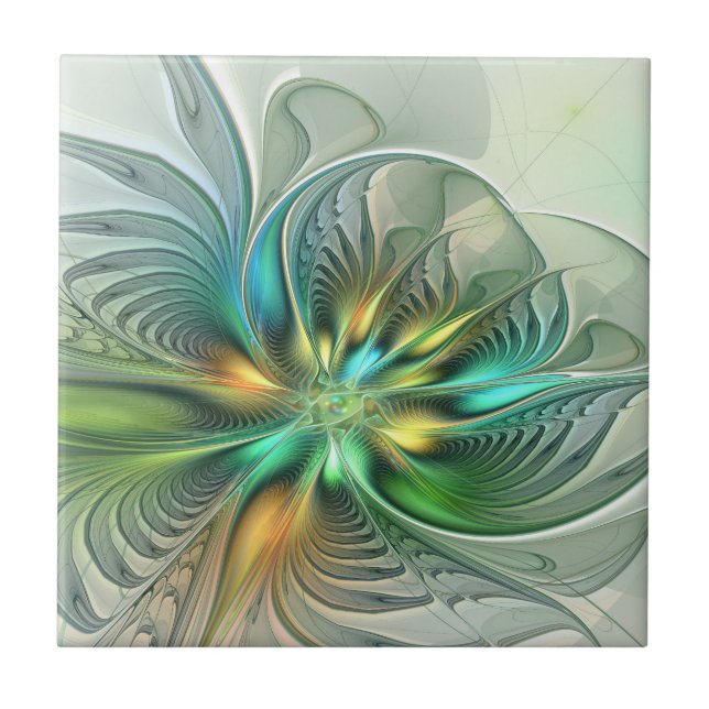 Färgfull Fantasy Modern Abstrakt Flower Fractal Kakelplatta (Framsidan)