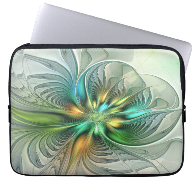 Färgfull Fantasy Modern Abstrakt Flower Fractal Laptop Fodral (Framsidan)
