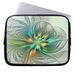 Färgfull Fantasy Modern Abstrakt Flower Fractal Laptop Fodral