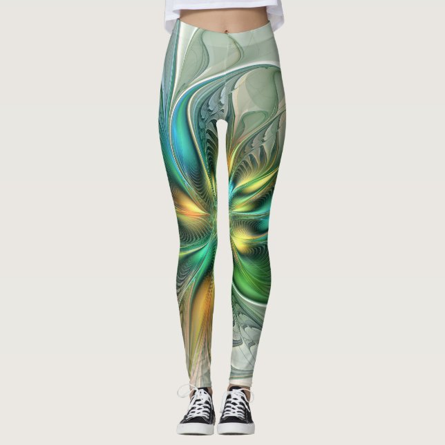 Färgfull Fantasy Modern Abstrakt Flower Fractal Leggings (Framsida)