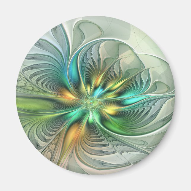 Färgfull Fantasy Modern Abstrakt Flower Fractal Magnet (Framsidan)
