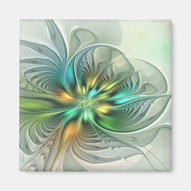 Färgfull Fantasy Modern Abstrakt Flower Fractal Magnet (Framsidan)