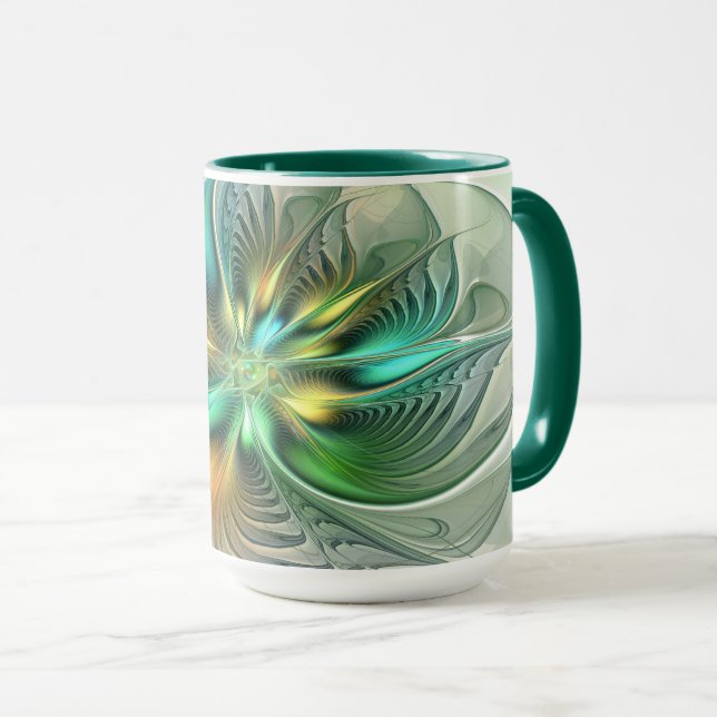 Färgfull Fantasy Modern Abstrakt Flower Fractal Mugg (Framsida höger)