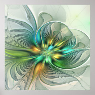 Färgfull Fantasy Modern Abstrakt Flower Fractal Poster