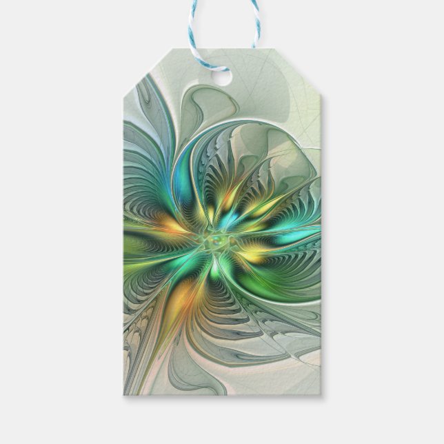 Färgfull Fantasy Modern Abstrakt Flower Fractal Presentetikett (Framsidan)