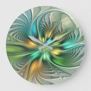 Färgfull Fantasy Modern Abstrakt Flower Fractal Stor Klocka