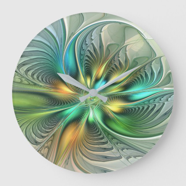 Färgfull Fantasy Modern Abstrakt Flower Fractal Stor Klocka (Framsida)