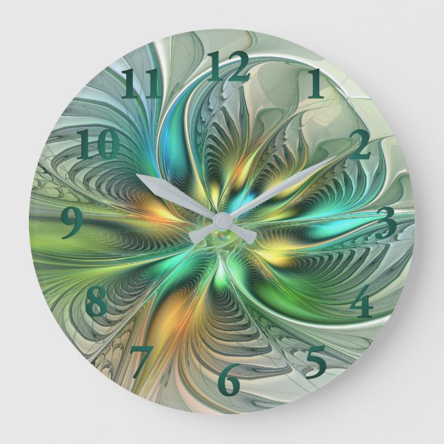 Färgfull Fantasy Modern Abstrakt Flower Fractal Stor Klocka (Framsida)