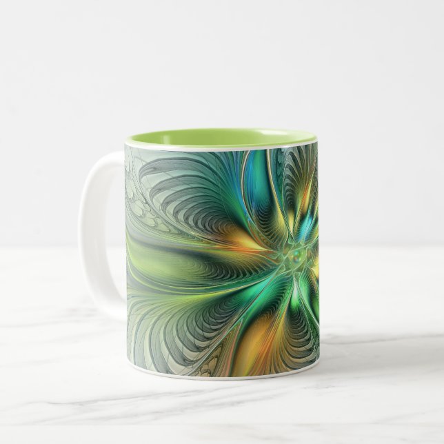 Färgfull Fantasy Modern Abstrakt Flower Fractal Två-Tonad Mugg (Framsida vänster)