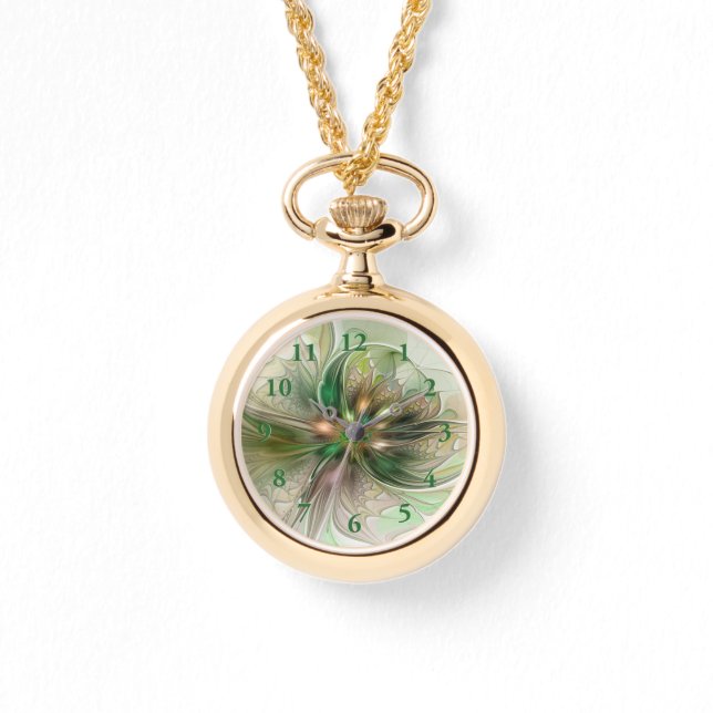 Färgfull fantasy Modern Abstrakt Fractal Flower Armbandsur (Framsida)