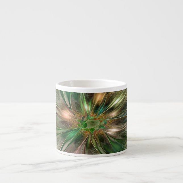 Färgfull fantasy Modern Abstrakt Fractal Flower Espressomugg (Framsidan)