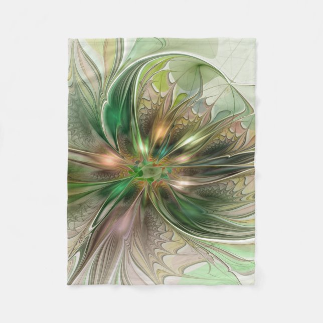 Färgfull fantasy Modern Abstrakt Fractal Flower Fleecefilt (Framsidan)