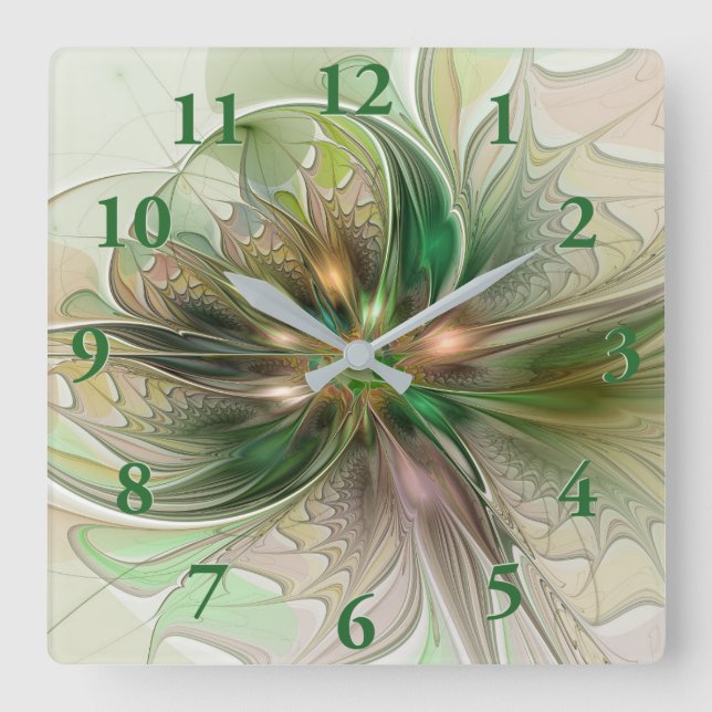 Färgfull fantasy Modern Abstrakt Fractal Flower Fyrkantig Klocka (Framsida)