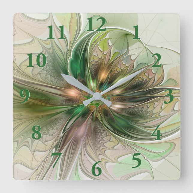 Färgfull fantasy Modern Abstrakt Fractal Flower Fyrkantig Klocka (Framsida)