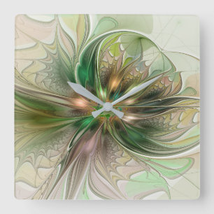 Färgfull fantasy Modern Abstrakt Fractal Flower Fyrkantig Klocka