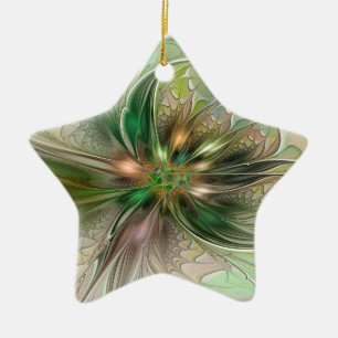 Färgfull fantasy Modern Abstrakt Fractal Flower Julgransprydnad Keramik