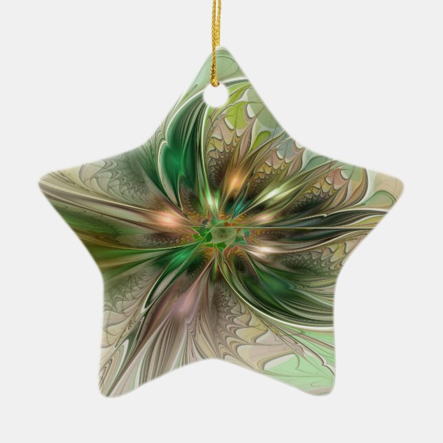 Färgfull fantasy Modern Abstrakt Fractal Flower Julgransprydnad Keramik (Framsidan)
