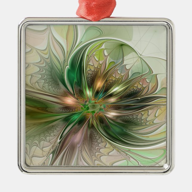 Färgfull fantasy Modern Abstrakt Fractal Flower Julgransprydnad Metall (Framsidan)