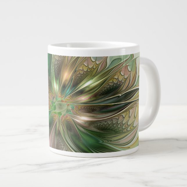 Färgfull fantasy Modern Abstrakt Fractal Flower Jumbo Mugg (Framsida höger)