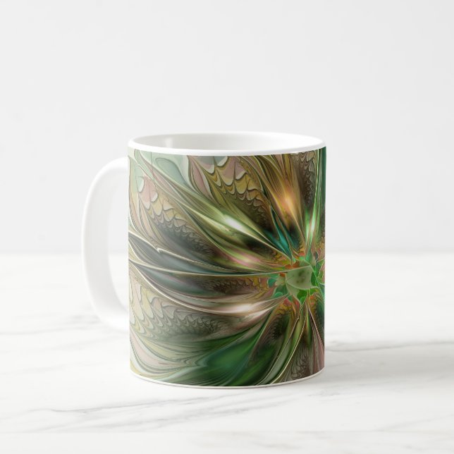 Färgfull fantasy Modern Abstrakt Fractal Flower Kaffemugg (Framsida vänster)