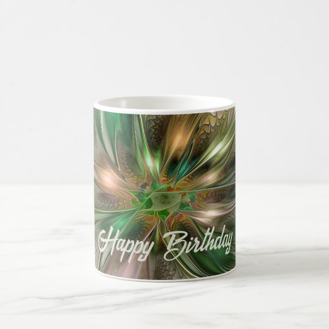 Färgfull fantasy Modern Abstrakt Fractal Flower Kaffemugg (Center)