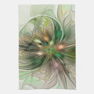 Färgfull fantasy Modern Abstrakt Fractal Flower Kökshandduk