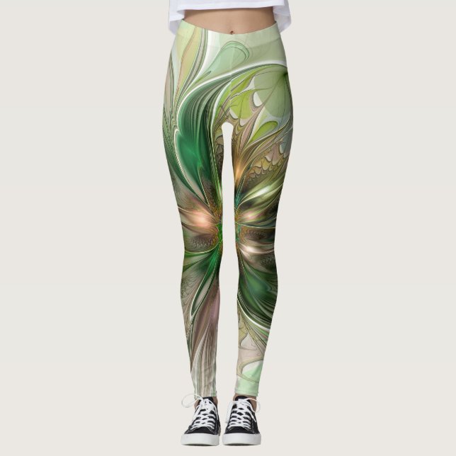 Färgfull fantasy Modern Abstrakt Fractal Flower Leggings (Framsida)