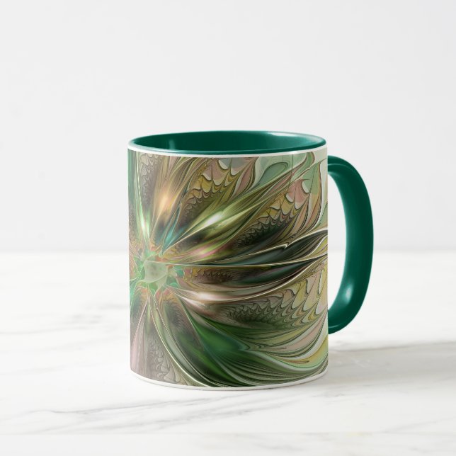 Färgfull fantasy Modern Abstrakt Fractal Flower Mugg (Framsida höger)
