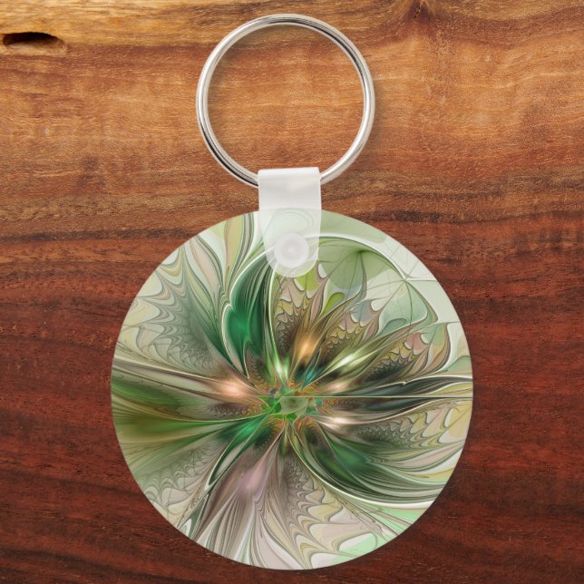 Färgfull fantasy Modern Abstrakt Fractal Flower Nyckelring (Framsida)