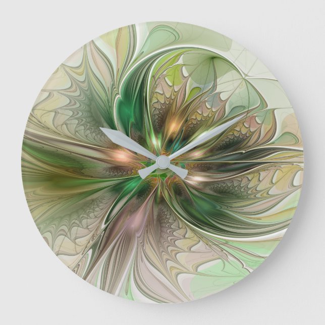 Färgfull fantasy Modern Abstrakt Fractal Flower Stor Klocka (Framsida)