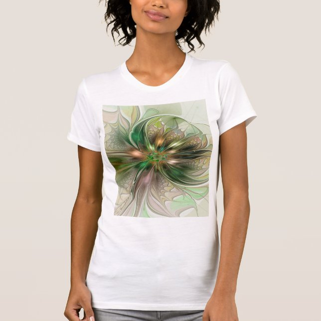 Färgfull fantasy Modern Abstrakt Fractal Flower T Shirt (Framsida)