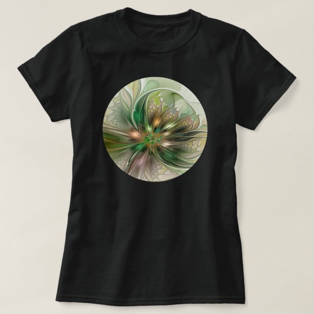 Färgfull fantasy Modern Abstrakt Fractal Flower T Shirt (Design framsida)