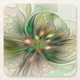 Färgfull fantasy Modern Abstrakt Fractal Flower Underlägg Papper Kvadrat
