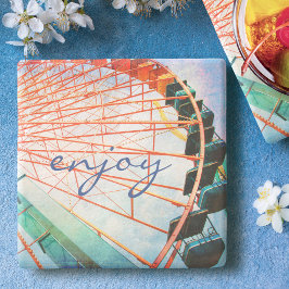 Färgfull färgen Ferris Wheel Njut av skriptcitat Stenunderlägg