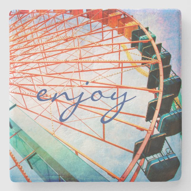 Färgfull färgen Ferris Wheel Njut av skriptcitat Stenunderlägg (Framsidan)