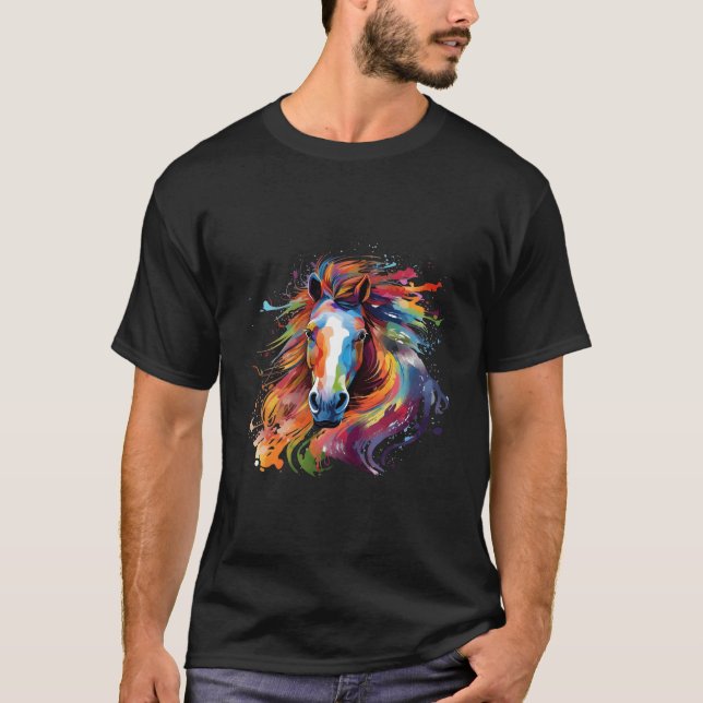 Färgfull färöesisk Pony Horse Stänk T Shirt (Framsida)