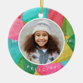 Färgfull Faux Decoupage Foto jul Julgransprydnad Keramik