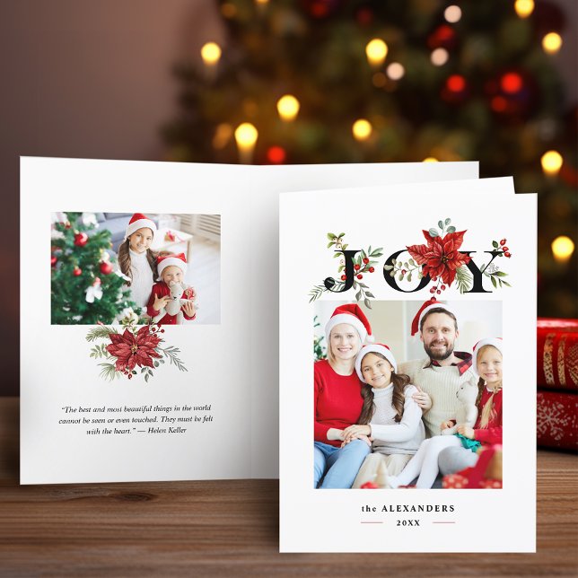 Färgfull Festive Joy w/Poinsettias and Berries Helgkort (Skapare uppladdad)