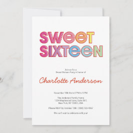 Färgfull fet typ Söt 16 Party Inbjudningar